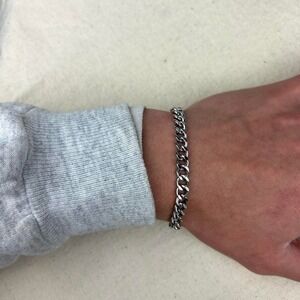 Vintage style stainless steel silver cuban link chain bracelet grunge punk 7mm